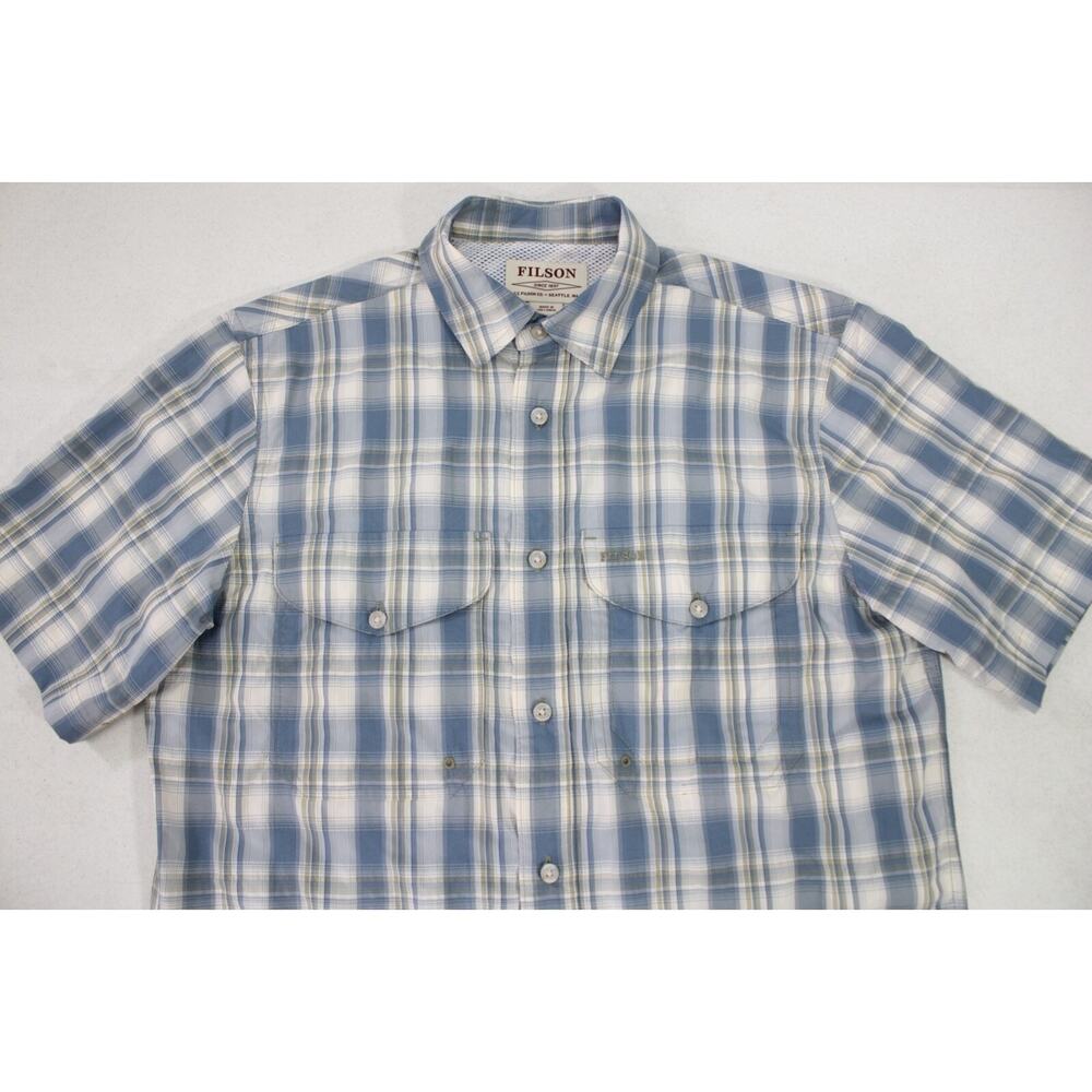 FILSON C.C. FILSON Men's Blue Plaid Short Sleeve Hiking Fishing Shirt SMALL